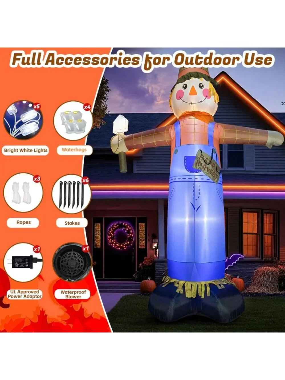 12FT Giant Scarecrow Inflatable Yard Decor for Halloween & Thanksgiving, Fall